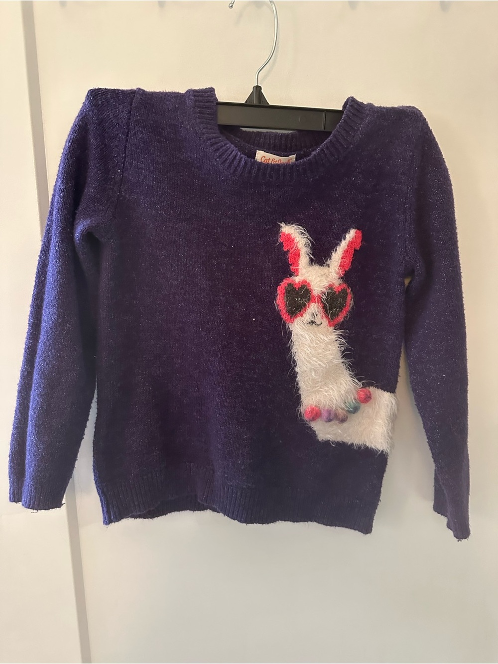 Cat & Jack Purple Crewneck Llama Sweater with Pom Details